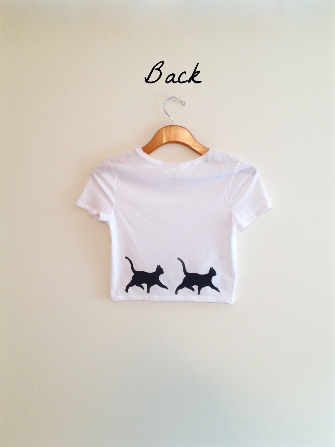 SIZE MEDIUM, White and Black Cat Crop Top, Cat Shirt, Cool Cat Tee, Cat