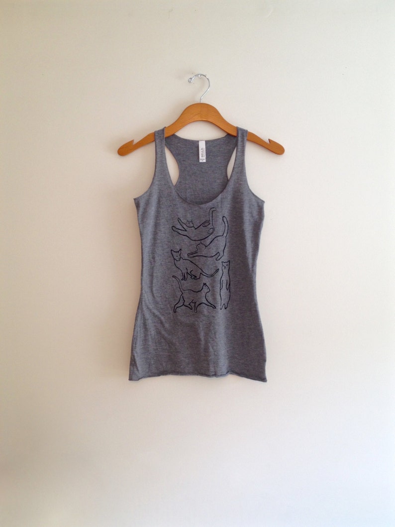 Gray Racerback Tank Top Black Cat Tank Top Tshirt Yoga Etsy