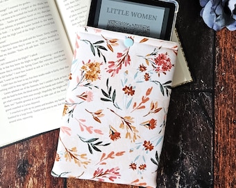 Watercolor Floral Kindle Sleeve, Book Lover Gift, E-Reader Case, Book Pouch, Bookish Gift, Rustic Flower Sleeve for Books