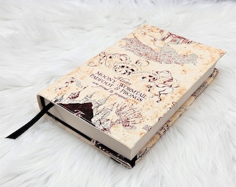 Marauders Map Adjustable Book Cover | Dust Jacket | Book Sleeve | Bookish Gift | Book Accessories | Padded Book Cover | Reusable Cover