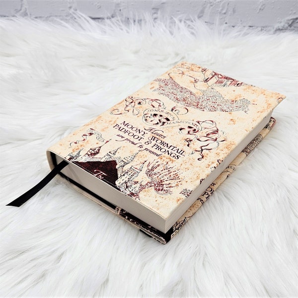 Marauders Map Adjustable Book Cover | Dust Jacket | Book Sleeve | Bookish Gift | Book Accessories | Padded Book Cover | Reusable Cover