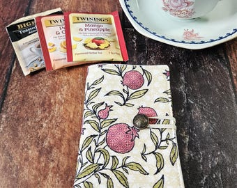 Monedero artesanal para bolsitas de té con diseño de granada, porta té y azúcar de viaje, estuche portátil para té, regalo para amantes del té.