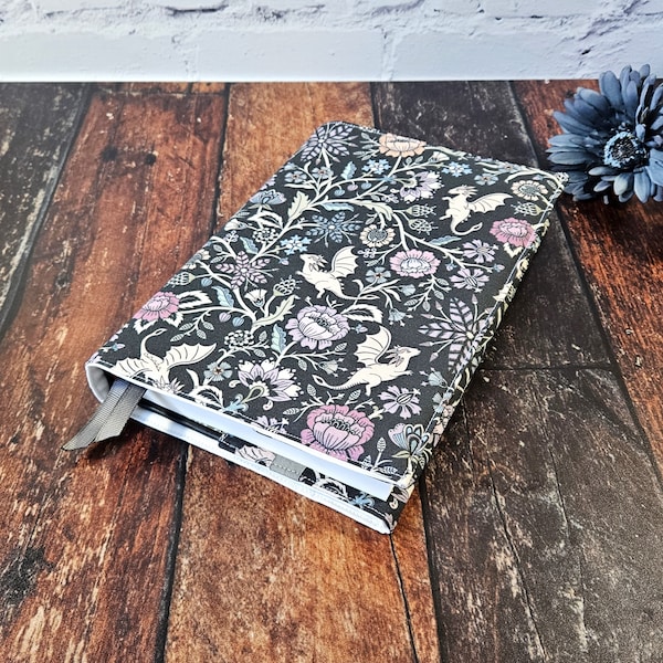 Whimsical Dragon Adjustable Book Cover | Dust Jacket | Book Sleeve | Bookish Gift | Book Accessories | Padded Book Cover | Reusable Cover