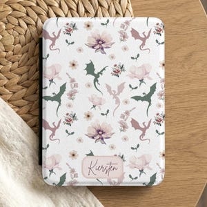 Personligt Kindle-skal, kokett drake-boksgåva, anpassat namn blommigt Kindle-fodral, Paperwhite-skal, romantisk fantasy-läsargåva