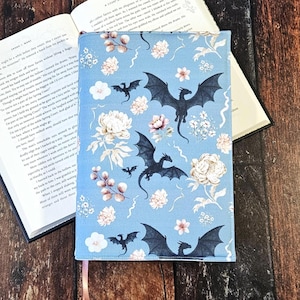 Blue Romantic Dragons Book Cover, Romantasy Reusable Dust Jacket, Bookish Gift, Adjustable Covers