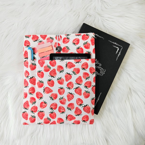 Red Strawberry Book Sleeve | Kindle Sleeve | Book Accessory | Book Pouch | Book Cover | Kindle Case | Book Lover Gift | Book Strawberries