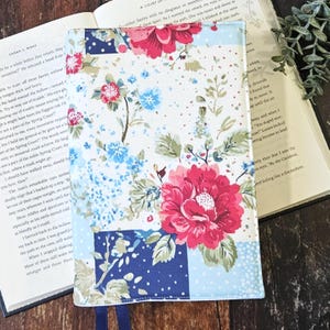Farmhouse Floral Patchwork Book Cover, Country Flower Reusable Dust Jacket, Bookish Gift, Adjustable Covers