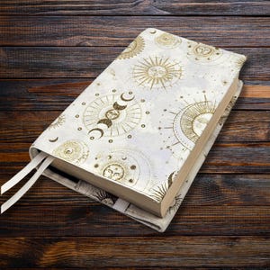 Celestial Gold Book Cover, Triple Moon Reusable Dust Jacket, Bookish Gift, Adjustable Covers