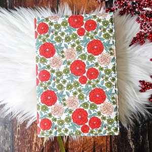 Holiday Floral Book Cover | Dust Jacket | Adjustable Book Sleeve | Bookish Gift | Book Accessories | Padded Book Cover | Reusable Cover