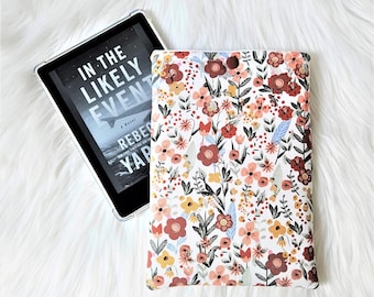 Boho Floral Kindle Sleeve, Book Lover Gift, E-Reader Case, Book Pouch, Bookish Gift, Rustic Flowers Sleeve for Books