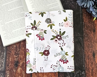 Funda para libro con flores moradas, bolsa floral para libros, regalo para lectores, accesorios para libros, protector de libros
