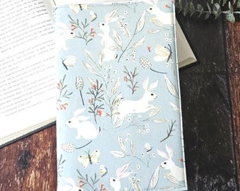 Bunnies & Rabbits Cover, Easter Bookish Gift, Vintage Woodland Creature Reusable Dust Jacket, Bookish Gift, Adjustable Covers