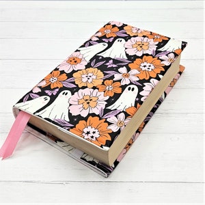 Adjustable Book Cover | Fabric Dust Jacket | Book Sleeve | Bookish Gift | Book Accessories | Padded Book Cover | Bible Cover | Pink Ghosts