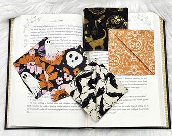 Halloween Bookmark | Fabric Corner Bookmark | Ghost Bookmark | Bookish Gift | Pumpkins and Skulls