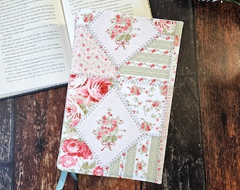 Pink Floral Patchwork Cotton Bible Cover: Adjustable Book Sleeve