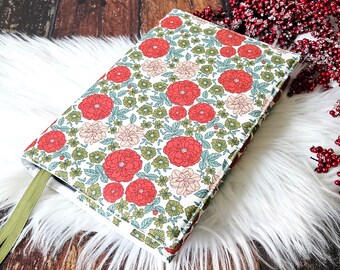 Holiday Floral Book Cover | Dust Jacket | Adjustable Book Sleeve | Bookish Gift | Book Accessories | Padded Book Cover | Reusable Cover