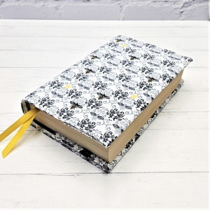 Bee Damask Adjustable Book Cover | Dust Jacket | Book Sleeve | Bookish Gift | Book Accessories | Padded Book Cover | Reusable Cover