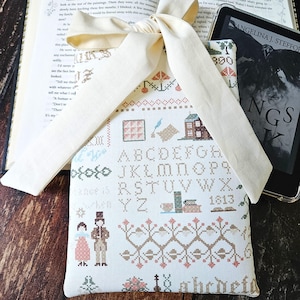 Jane Austen Sampler Book Sleeve | Book Accessories | Bow Bag | Gift for Reader | Book Bag | Book Lover Gift | Book Pouch | Bookish Gift