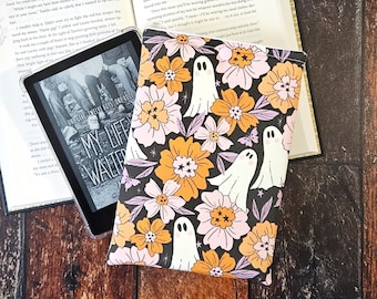 Groovy Ghosts Kindle Hülle, Geschenk für Buchliebhaber, E-Reader Hülle, Bücher Beutel, Geschenk für Bücherwürmer, Rosa Retro Blumen Hülle für Bücher