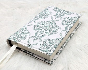 Green Toile Book Cover | Dust Jacket | Adjustable Book Sleeve | Bookish Gift | Book Accessories | Padded Book Cover | Reusable Cover