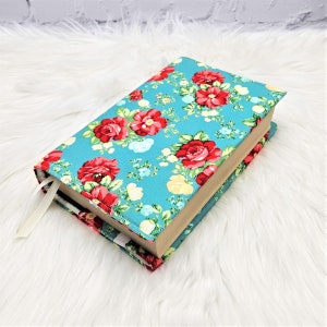 Red Floral Adjustable Book Cover | Dust Jacket | Book Sleeve | Bookish Gift | Book Accessories | Padded Book Cover | Reusable Cover