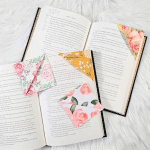 Floral Bookmark | Corner Bookmark | Fabric Corner Bookmark | Pink Yellow Florals