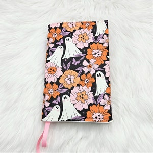 Adjustable Book Cover | Fabric Dust Jacket | Book Sleeve | Bookish Gift | Book Accessories | Padded Book Cover | Bible Cover | Pink Ghosts