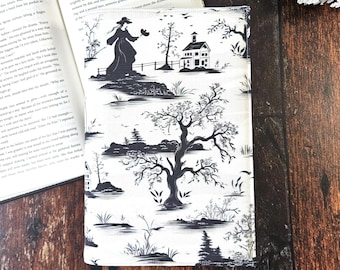 Funda de libro de tela con diseño de bruja de Salem, funda ajustable, sobrecubierta gótica reutilizable, accesorio para amantes de los libros, regalo para lectores.
