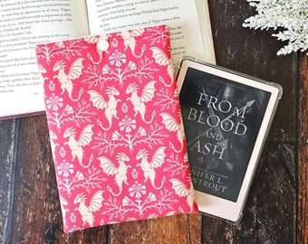 Romantasy Dragon Kindle Sleeve, Book Lover Gift, E-Reader Case, Book Pouch, Bookish Gift, Pink Gothic Sleeve for Books