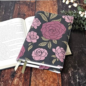 Couverture de la bible en coton floral foncé : pochette pour livre réglable