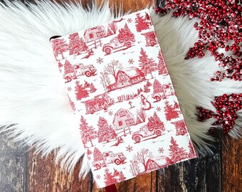 Christmas Toile Bible Cover | Adjustable Book Cover | Christian Gift | Bible Cover | Bible Case | Christmas Gift | Religious Gift | Handmade
