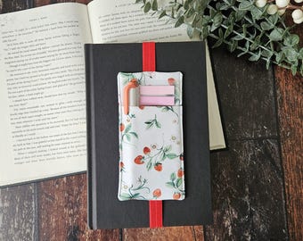 Strawberry Floral Book Annotation Pen Holder: Bookish Reader Gift