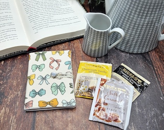 Coquette Bows Tea Bag Wallet, Travel Tea and Sugar Holder, Portable Tea Wallet, Tea Lover Gift, Handmade Gifts for Tea Drinker