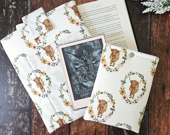 Highland Kuh Cameo Kindle Hülle, Geschenk für Buchliebhaber, E-Reader Hülle, Büchertasche, Bücherwurm Geschenk, Bauernhaus Tasche für Bücher
