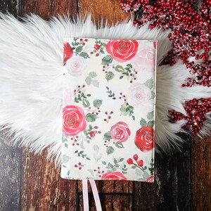 Couverture biblique rose de Noël | Couverture de livre réglable | Cadeau chrétien | Couverture biblique | Étui biblique | Cadeau des Fêtes | Cadeau religieux | Fait main
