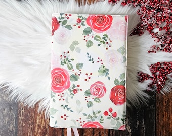 Christmas Rose Bible Cover | Adjustable Book Cover | Christian Gift | Bible Cover | Bible Case | Holiday Gift | Religious Gift | Handmade