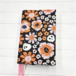 Groovy Skulls Adjustable Book Cover | Dust Jacket | Book Sleeve | Bookish Gift | Book Accessories | Floral Book Cover | Reusable Cover