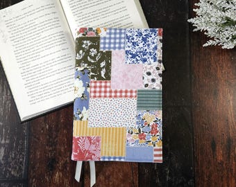 Country Patchwork Adjustable Book Cover | Dust Jacket | Book Sleeve | Bookish Gift | Book Accessories | Quilt Book Cover | Reusable Cover