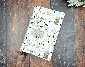 Pride & Prejudice Bible Cover, Christian Gift, Brown Toile Bible Case, First Communion Gift, Religious Gift, Adjustable Book Sleeve