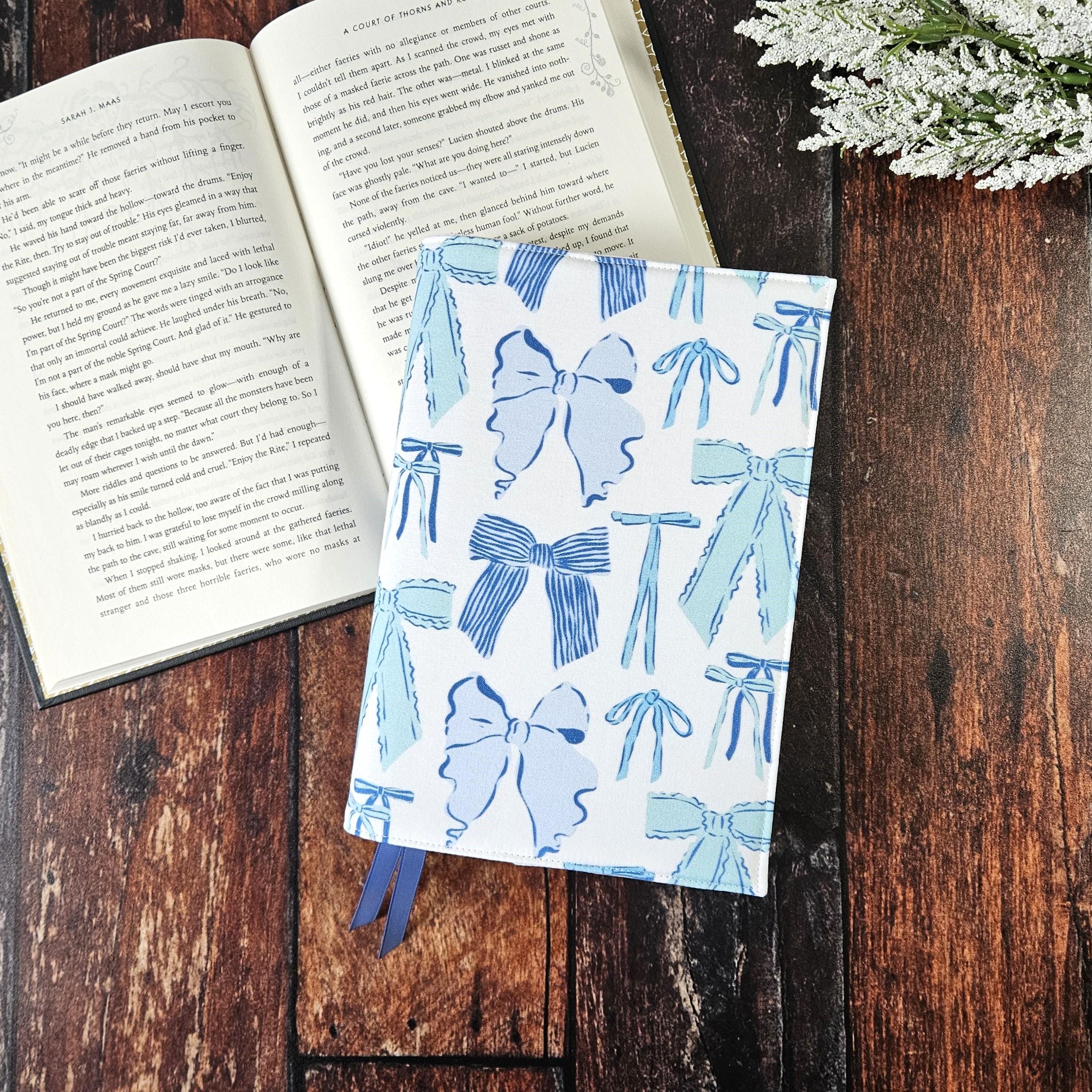 Blue Coquette Bows Adjustable Book Cover | Dust Jacket | Book Sleeve | Bookish Gift | Book Accessories | Padded Book Cover | Reusable Cover