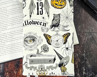 Vintage Witch Halloween Book Cover, Witchy Reusable Dust Jacket, Bookish Gift, Adjustable Covers
