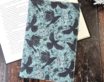 Mystic Crows Book Cover, Green Raven Reusable Dust Jacket, Bookish Gift, Adjustable Covers