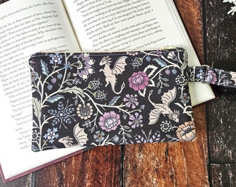 Whimsical Dragon Wristlet | Keychain Wristlet | Fabric Wallet | Fantasy Pouch | Fantasy Book Reader | Gift for Her | Key Wristlet | Handmade