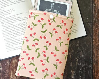 Peach Cherry Hearts Kindle Sleeve, Padded Book Cover, Bookish Gift, Gifts for Readers, Cases for Kindles, Handmade Book Sleeve