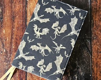 Gold & Black Dragon Book Cover, Fantasy Books Reusable Dust Jacket, Bookish Gift, Adjustable Covers