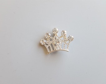 Rhinestone Crown Tiara Embellishment 1"X1" Crown Tiara Pendant Hoop Back Button SET of (5)