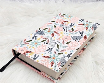 Cottage Rabbits Adjustable Book Cover | Dust Jacket | Book Sleeve | Bookish Gift | Book Accessories | Padded Book Cover | Reusable Cover