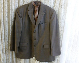 Vintage 46 48 Long TAUPE WOOL JACKET Sports Coat, Blazer, Cream Pinstripe, Single Breasted, Hardly Worn, Fully Lined