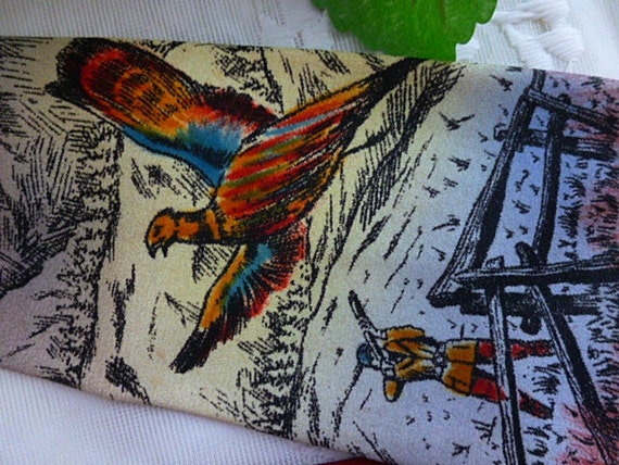 Vintage HANDPAINTED SILK NECKTIE 40s 50s Pheasant… - image 5