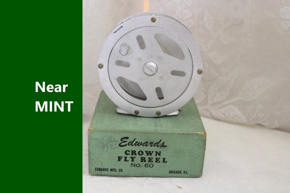 Vintage 1940s-1950s EDWARDS MFG. CO. No. 60 crown Aluminum Fly Reel W/  Original Box Near Mint Condition Recently Oiled & Serviced 